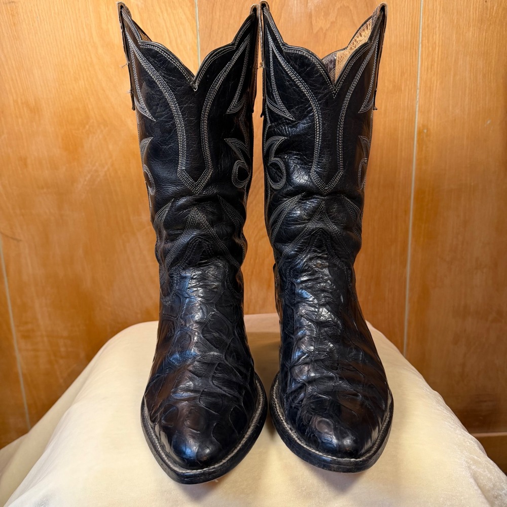Vintage Black Caiman Leather Western Cowboy Boots Unbranded Women's 6.5